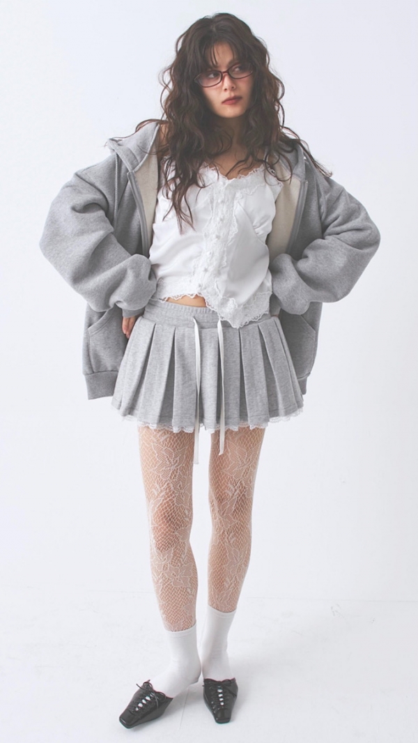 【10月上旬再入荷】sweat lace pleats skirt